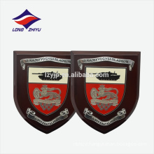 Hard enamel shield shape logo hooking wooden award plaque